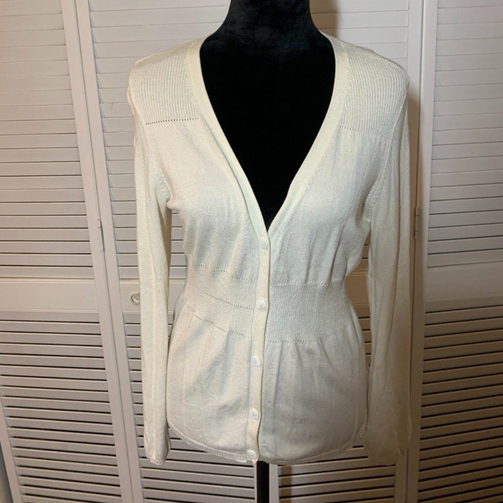 Charter Club Cream Rib Waisted Cardigan